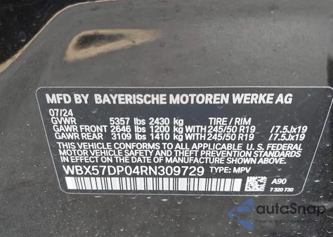 2024 BMW X3 xDrive30I z USA, uszkodzony, nr VIN WBX57DP04RN309729